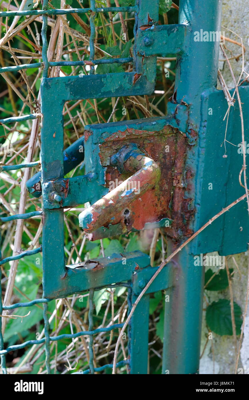 Alte verrostete Metalltür mit Griff Stockfoto