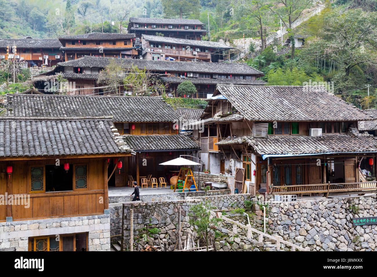 Linkeng, Zhejiang, China.  Dorf von 42 Häusern Bevölkerung 460. Stockfoto