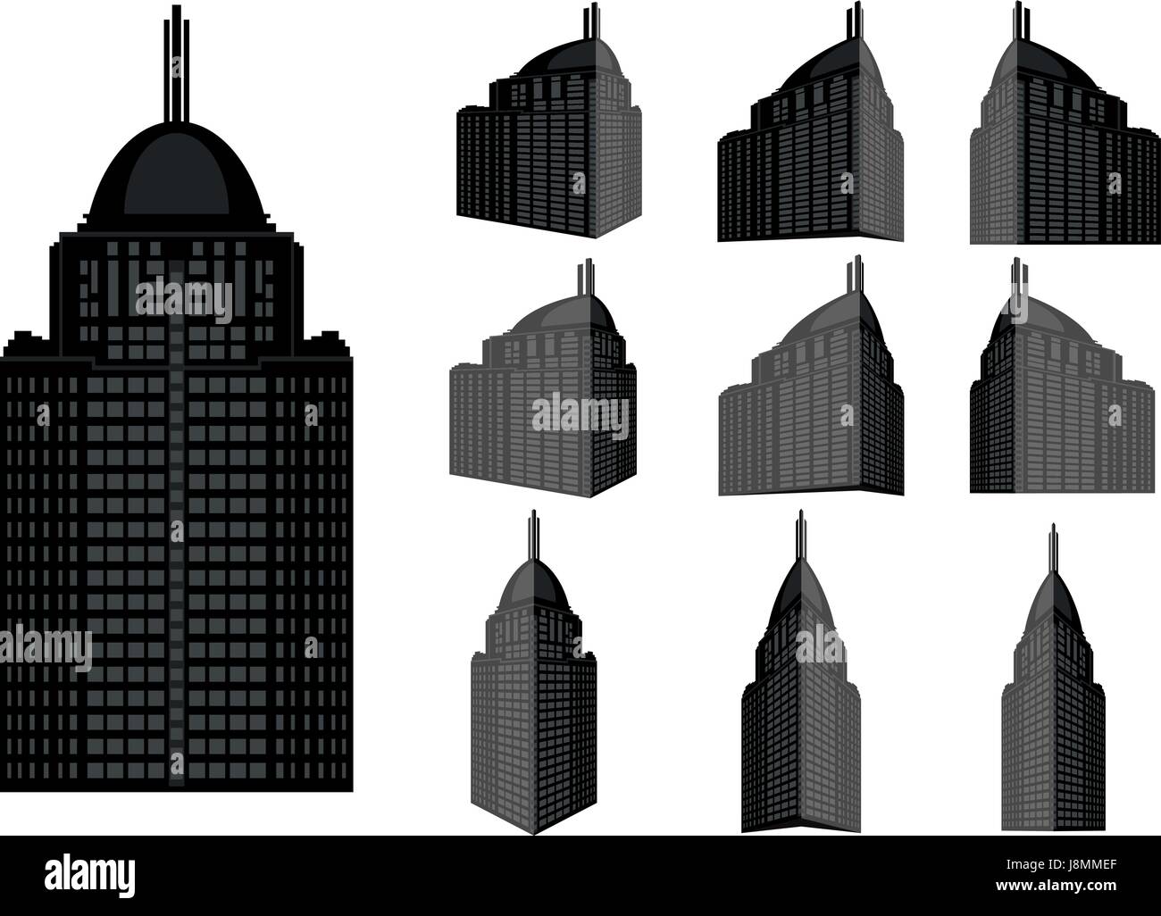 Hochhaus-Vektor-Set. Sammlung von Stadt und Landschaft. Gebäude mit vielen Ansichten Stock Vektor