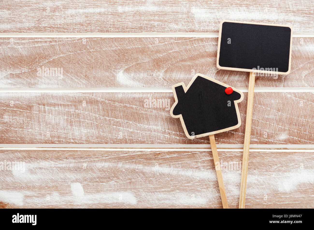 Hausverkauf und Vermietung anmelden Holz Hintergrund Stockfoto