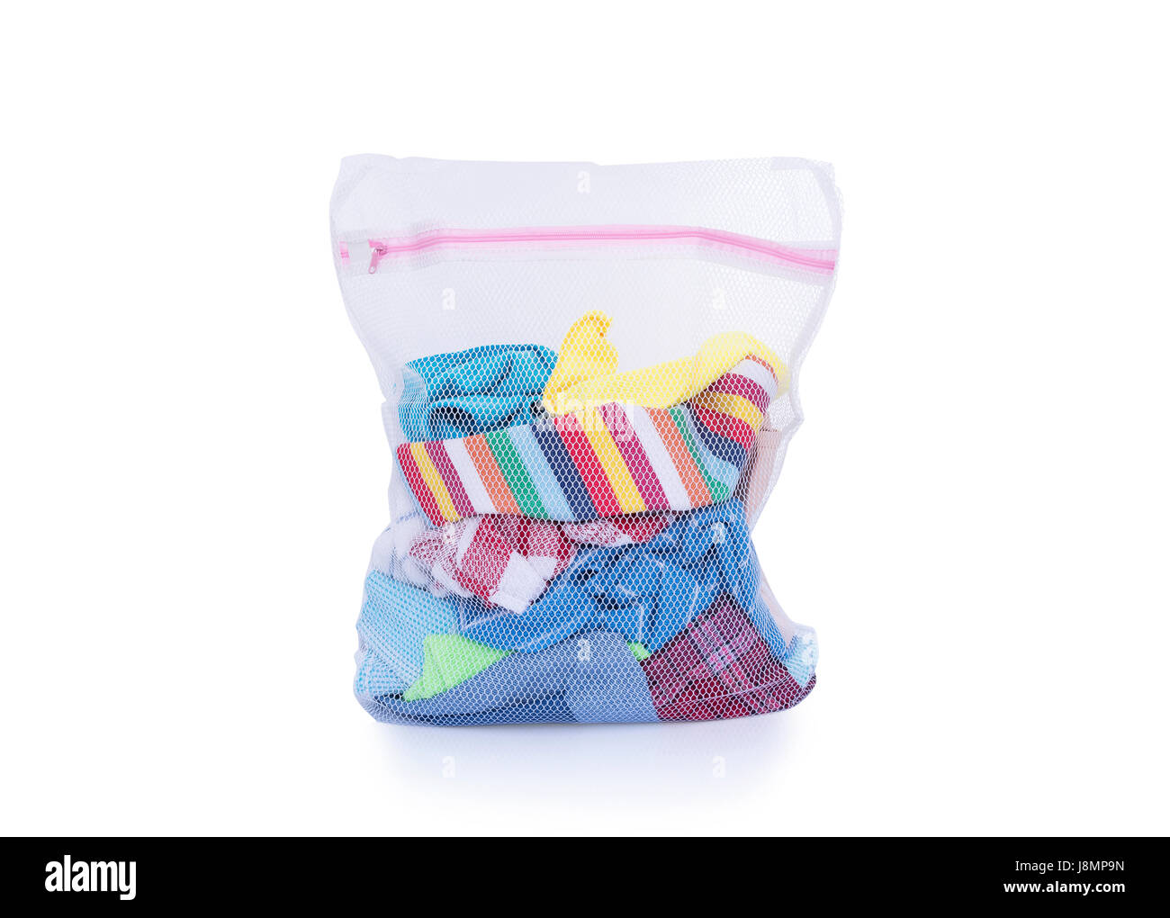 Wäschesack mit Kleidung zum Waschen. Stockfoto