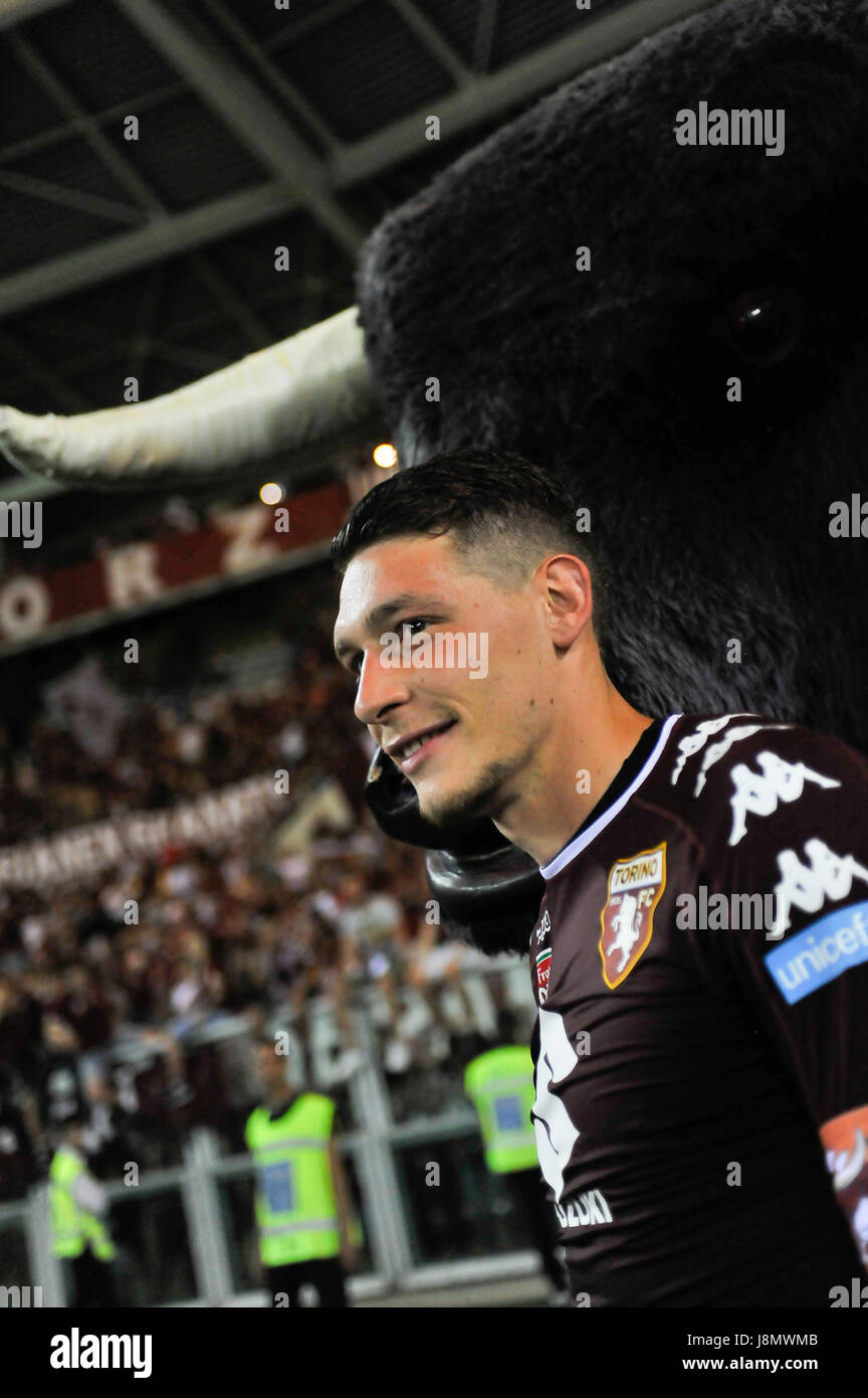 Turin, Italien. 28. Mai 2017. Andrea Belotti nach während des Spiels Serie A TIM zwischen Torino FC und Sassuolo im Stadio Olimpico Grande Torino. Das Endergebnis des Spiels ist 5-3. Bildnachweis: Fabio Petrosino/Alamy Live-Nachrichten Stockfoto