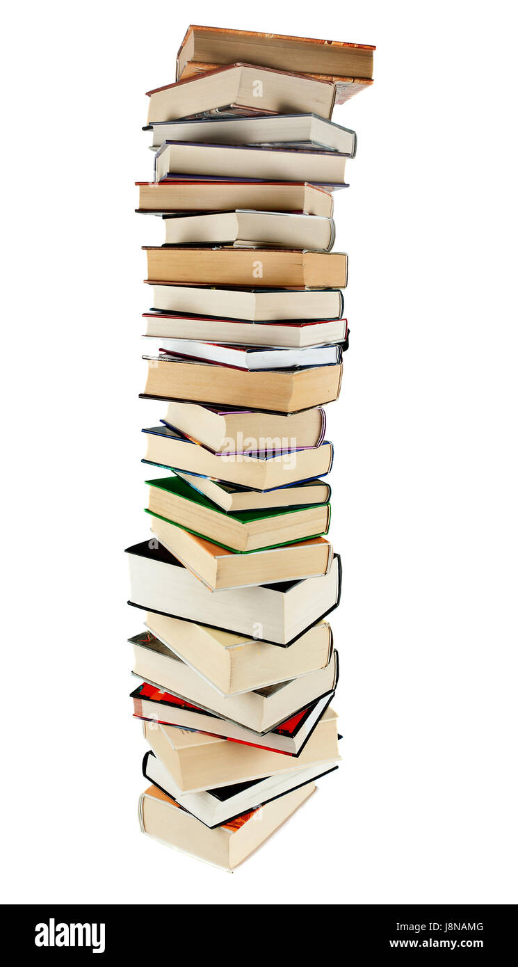 Turm, isoliert, Bücher, Stapel, Haufen, Stapel, viele, Studie, Bestellung, Objekte, Stockfoto