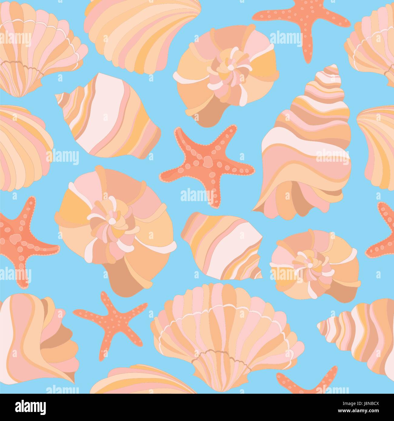 Elegante nahtlose Vektormuster mit Muscheln und Seesternen, Vektor-Illustration. Einsetzbar für Wallpaper, Banner, Pack, Web-Seite. Stock Vektor