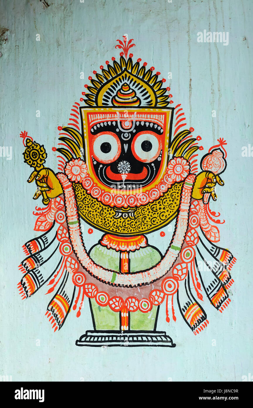 Handgezeichnete traditionelle alte Stammeskunst Indien eines Dorfes Wand in Orissa, Indien Stockfoto