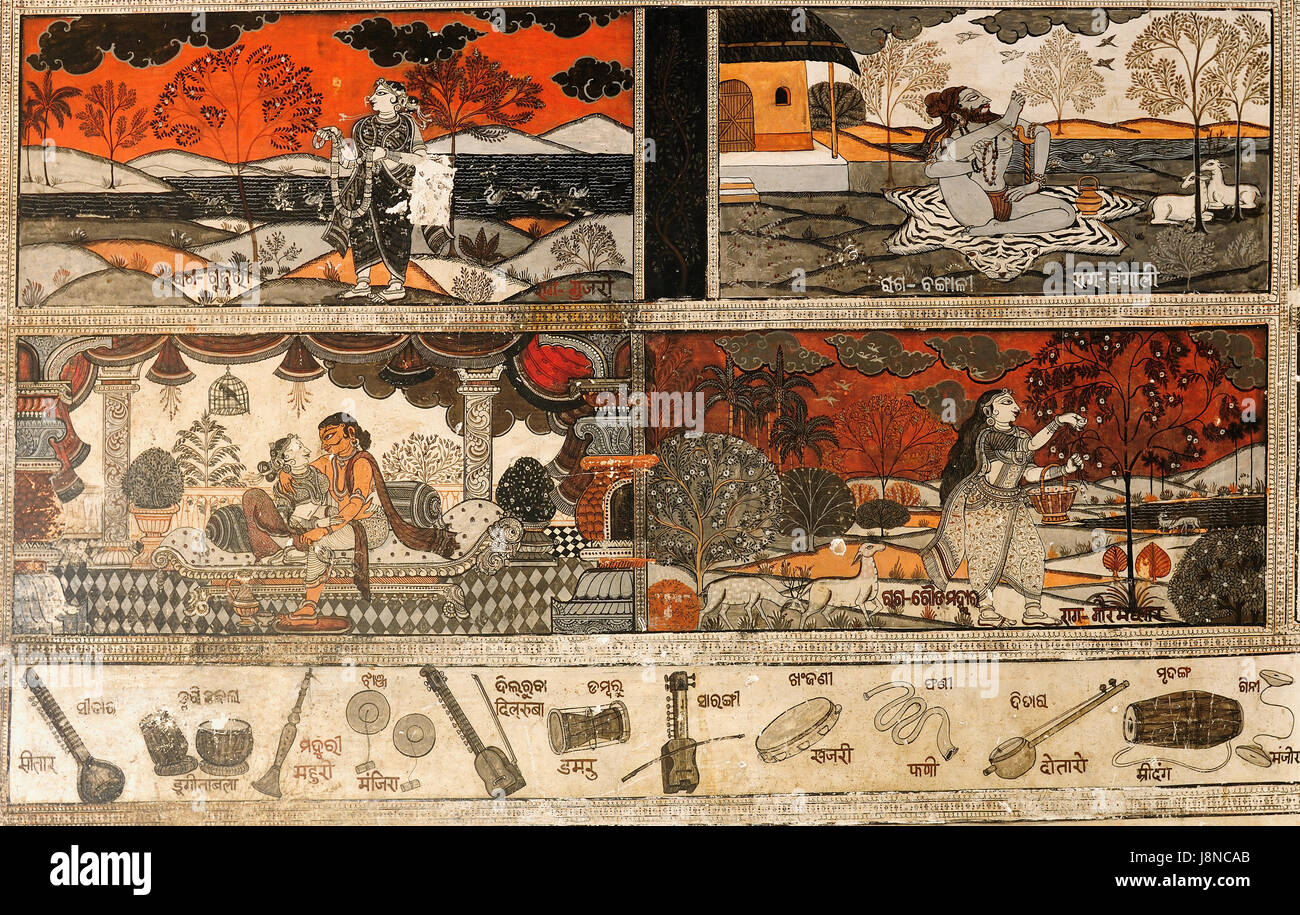 Handgezeichnete traditionelle alte Stammeskunst Indien eines Dorfes Wand in Orissa, Indien Stockfoto