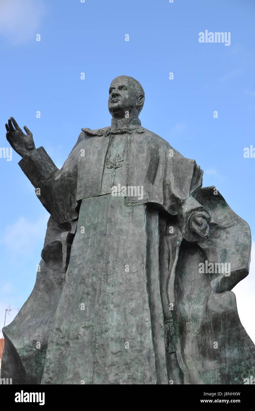 Statue, Papst, Portugal, Paul, John, Bronze, blau, Religion, religiöse, glauben, Stockfoto