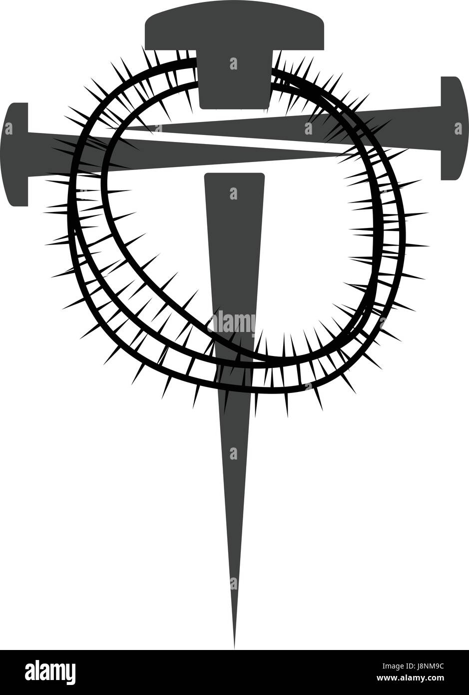 Kreuz der Nägel auf weißem Hintergrund, Symbol von Golgatha Stock Vektor