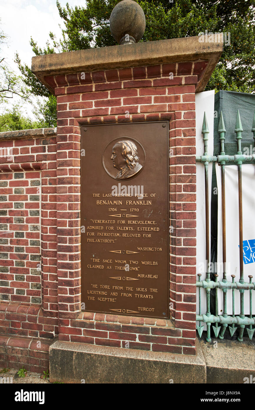 Christus Kirche Beerdigung Boden die letzte Ruhestätte von Benjamin Franklin in Philadelphia USA Stockfoto