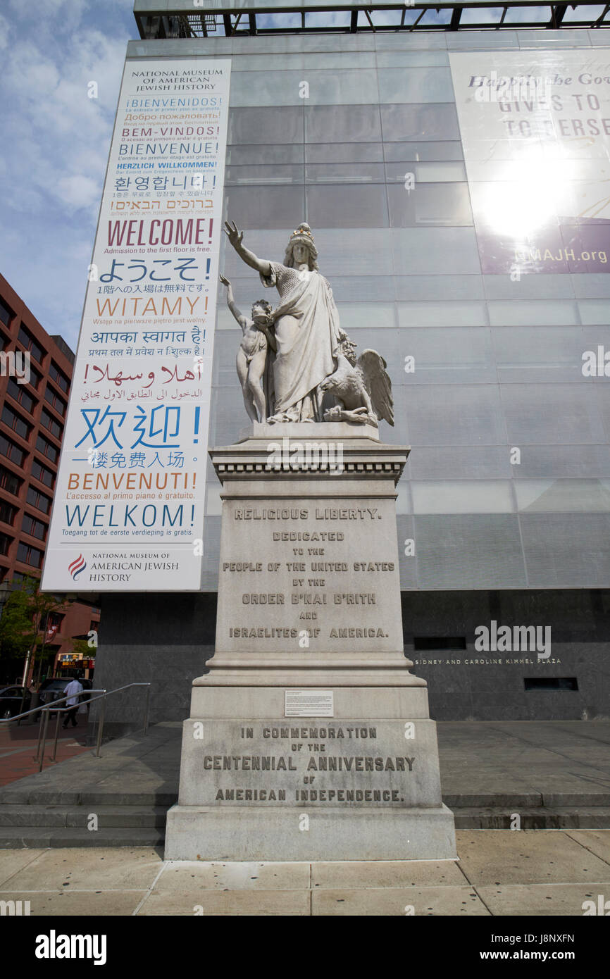 Religionsfreiheit hundertsten Jahrestages Statue außerhalb nationales Museum für jüdische Geschichte Philadelphia USA Stockfoto