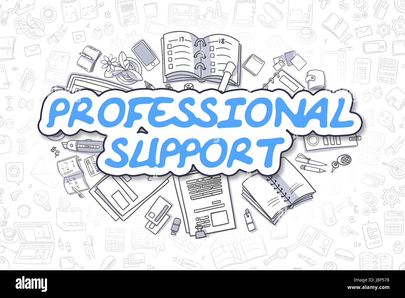 Professionelle Unterstützung - Doodle Blau Wort. Business-Konzept. Stockfoto