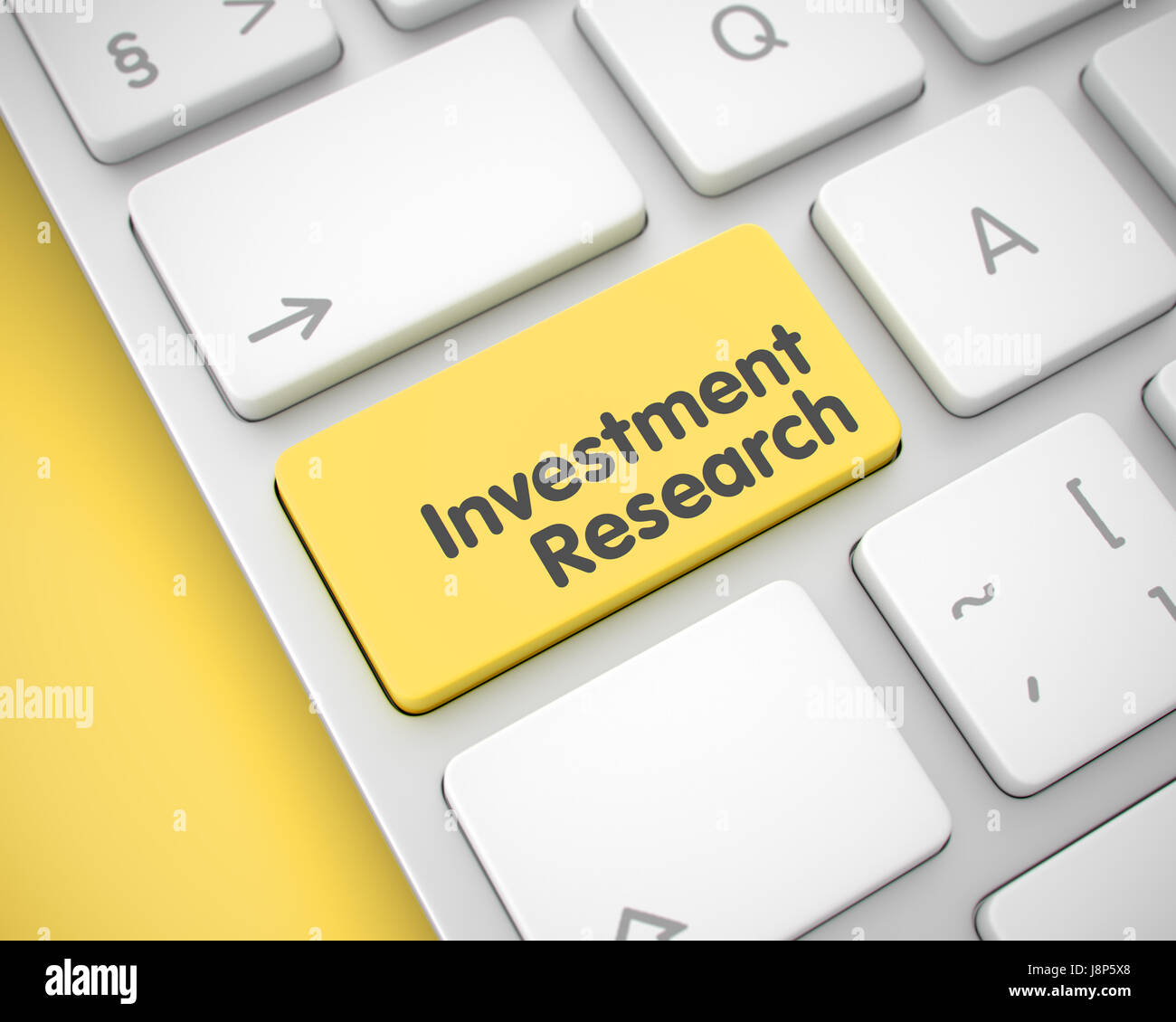 Investment-Research - Nachricht auf die gelbe Taste. 3D. Stockfoto
