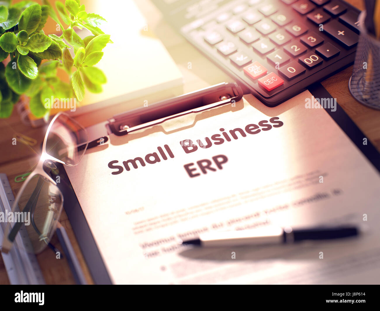 Zwischenablage mit Small Business ERP-Konzept. 3D. Stockfoto