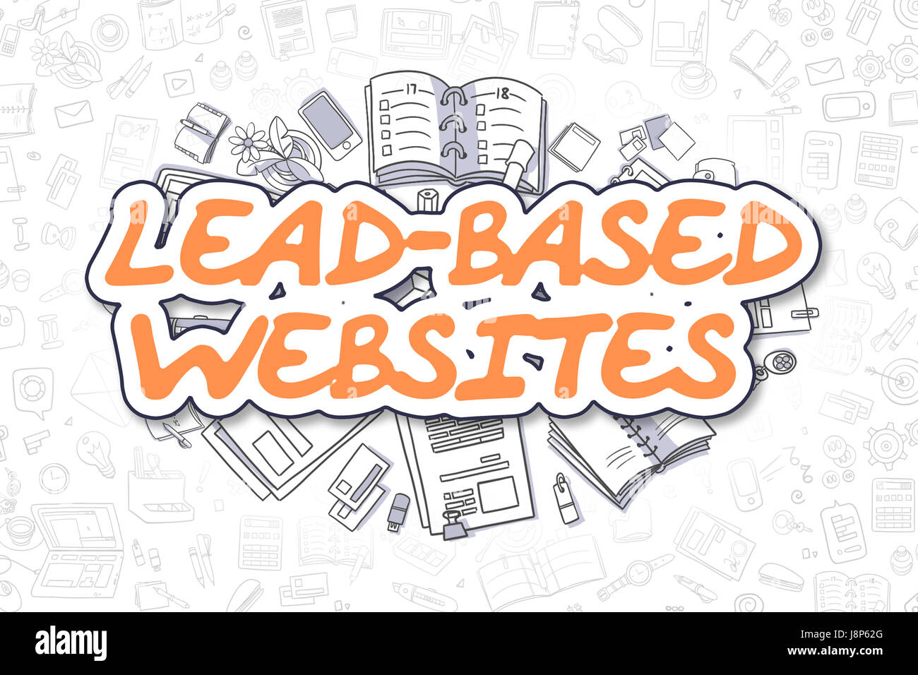Blei-basierte Websites - Doodle Orange Text. Business-Konzept. Stockfoto