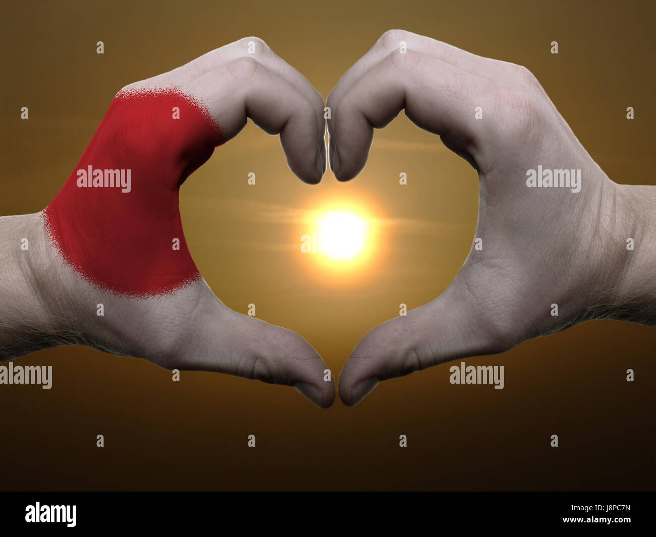 Geste, Sonnenaufgang, Flagge, National, Land, Patriot, Liebe, verliebt, verliebte sich in Stockfoto