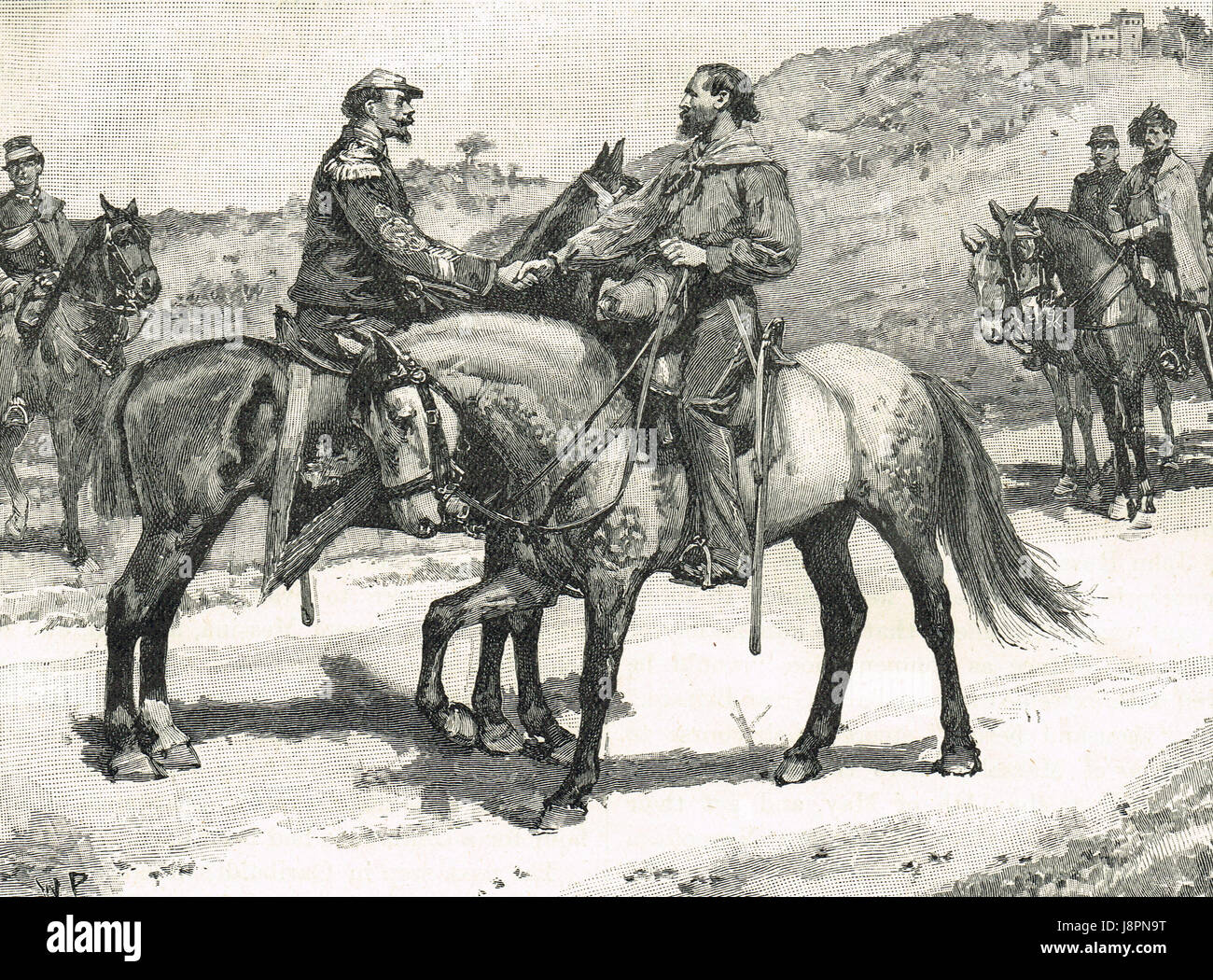 Sitzung des Garibaldi & Victor Emmanuel in Teano, 1860 Stockfoto