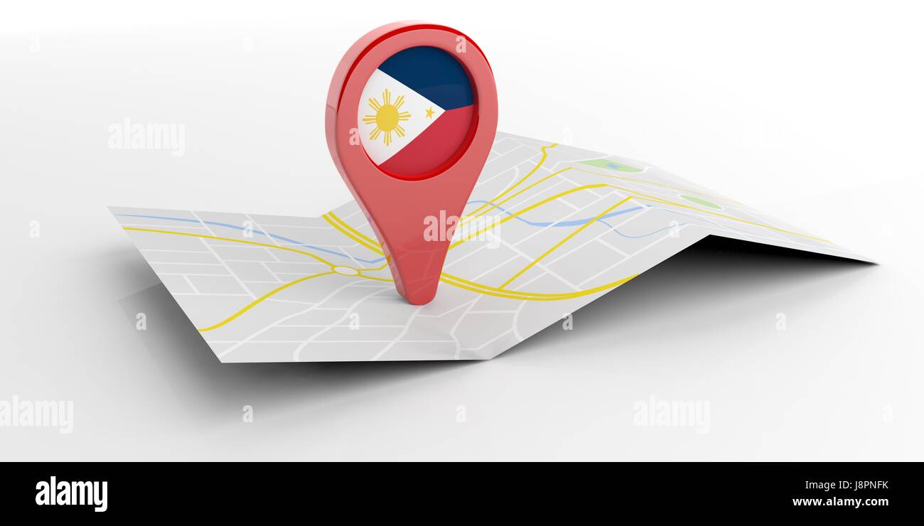 Philippinen Kartenzeiger isoliert auf weißem Hintergrund. 3D illustration Stockfoto