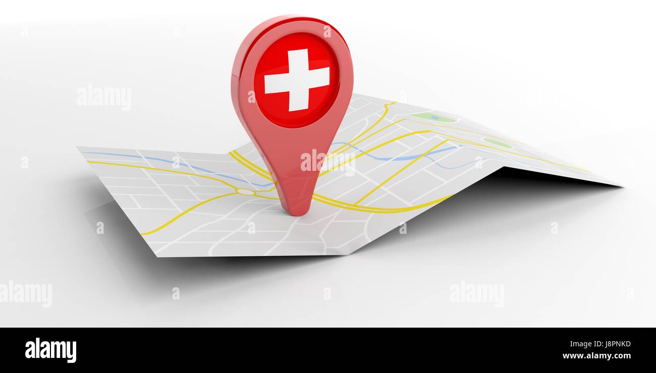 Der Schweiz Kartenzeiger isoliert auf weißem Hintergrund. 3D illustration Stockfoto