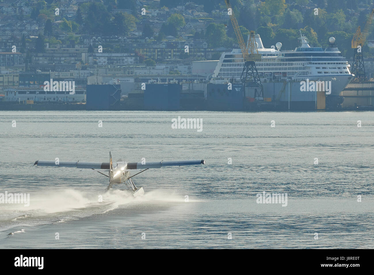 Harbour Air Wasserflugzeuge de Havilland Canada DHC-3-T Turbo Otter Wasserflugzeug nehmen Off aus Vancouver Hafen Flight Center, British Columbia, Canada. Stockfoto