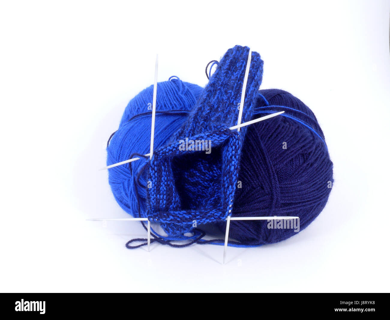 blau, optional, Wolle, stricken, Socken, Handwerk, Wollknäuel, Wolle, Stockfoto