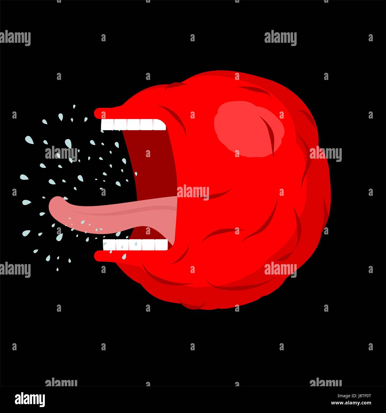 Wütend Emoticon schreit. Offenem Mund und Zähne. Verrückte Emoji. Emotion Schrei. Roten Kopf ball Stock Vektor