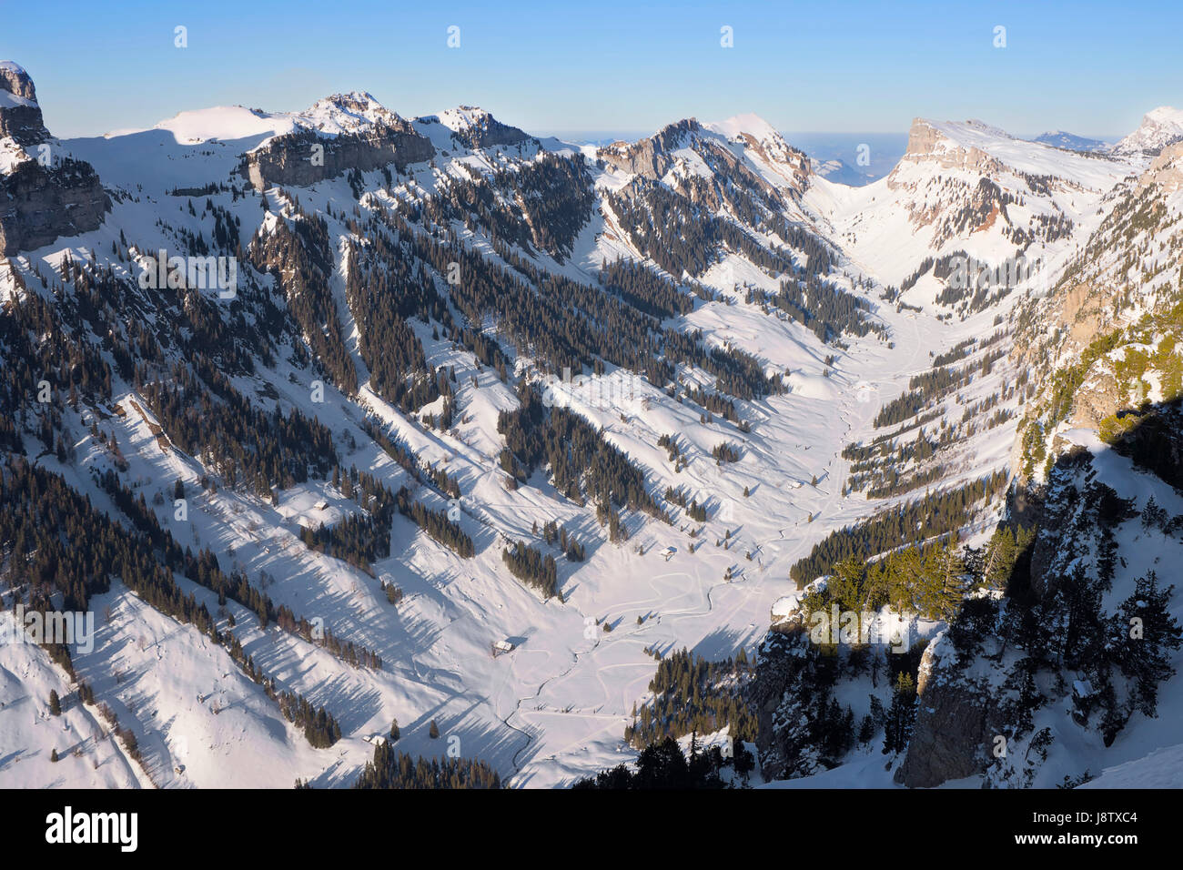 Schweiz, Winter, Alpen, Schweiz, Schnee, Berneroberland, Justisthal, Stockfoto