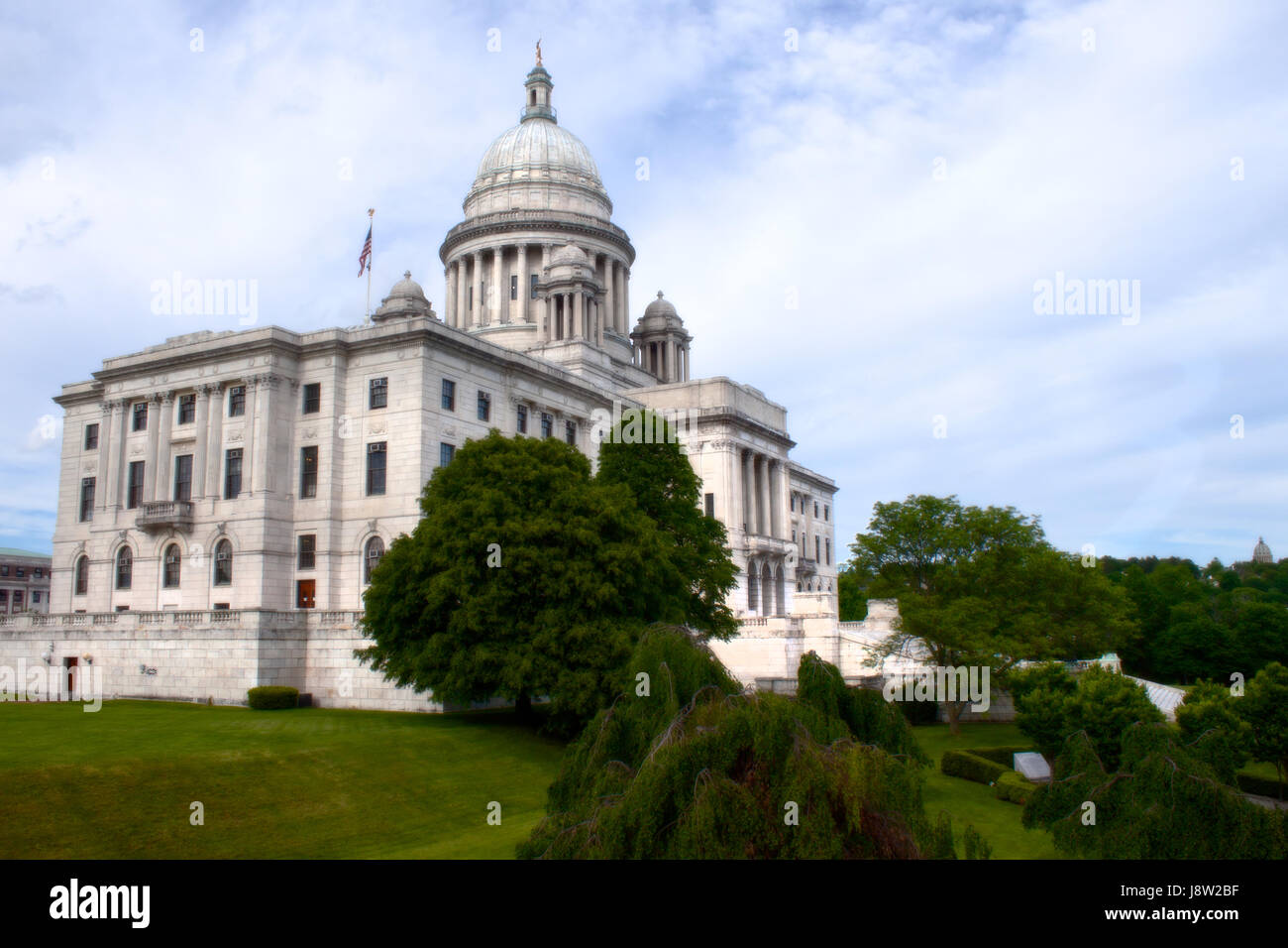 Eine atemberaubende Seitenansicht von Rhode Island Capitol Building. Stockfoto