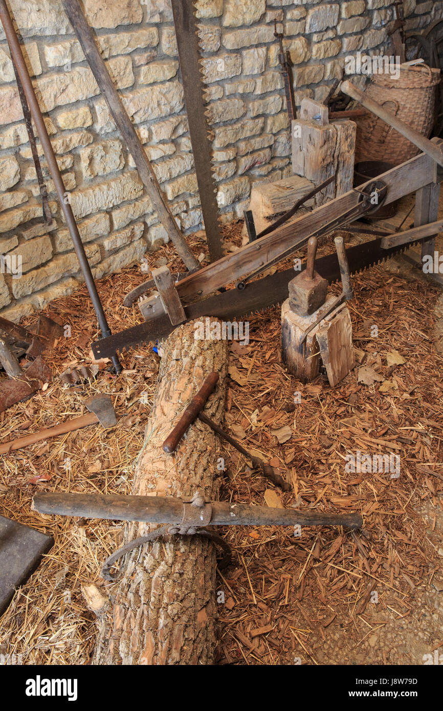 Hand logging Tools auf Anzeige an Hueston Woods State Park. Stockfoto