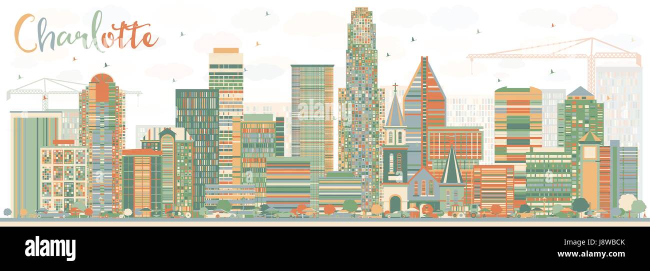 Abstract charlotte Skyline mit Farbe Gebäude. Vector Illustration. Business Travel und Tourismus Konzept mit moderner Architektur. Stock Vektor