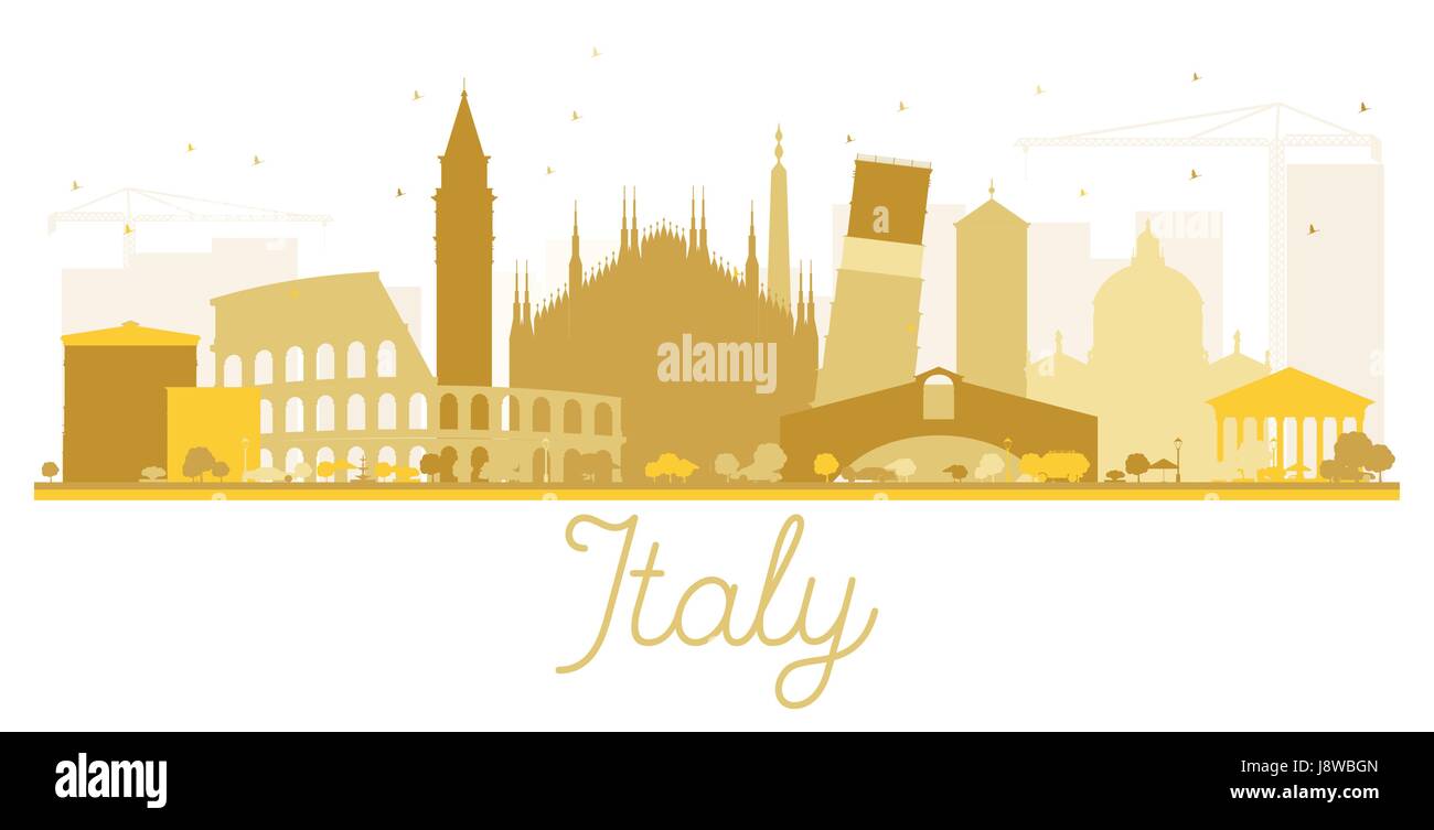 Italien Skyline goldene Silhouette. Vektor-Illustration. Einfache flache Konzept für Tourismus Präsentation, Banner, Plakat oder Website. Business Travel conce Stock Vektor