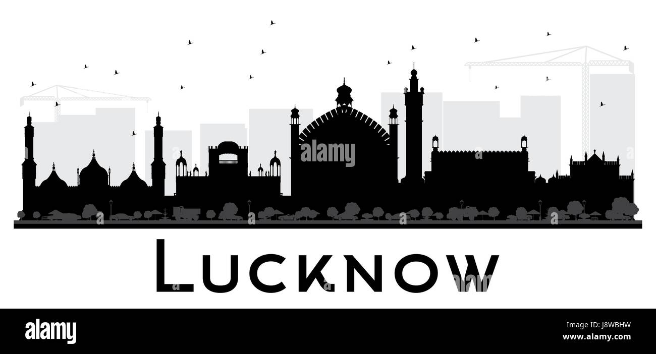 Lucknow City Skyline schwarze und weiße Silhouette. einfache flache Konzept für Tourismus Präsentation, Banner, Plakat oder Website. Stadtbild mit Sehenswürdigkeiten. Stock Vektor