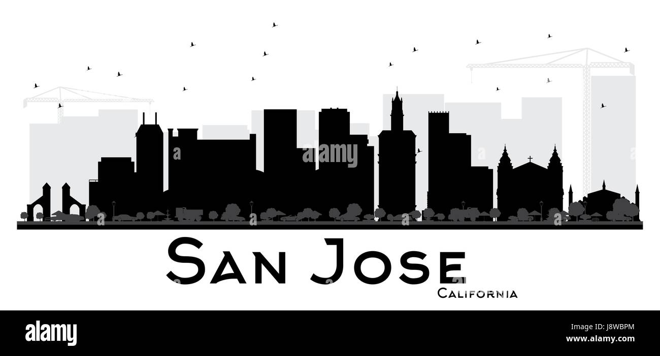 San Jose Kalifornien Skyline der Stadt schwarze und weiße Silhouette. einfache flache Konzept für Tourismus Präsentation, Banner, Plakat oder Website. Stock Vektor