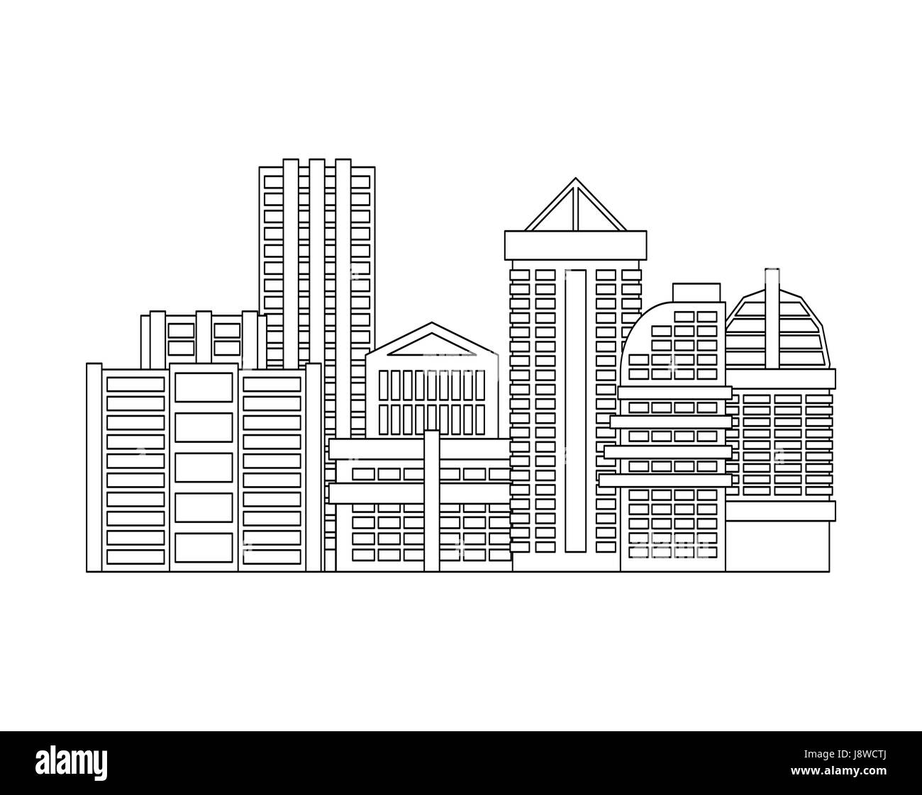 Stadt ist linearen Stil. Stadt isoliert. Viele Gebäude und Business-Zentren. Stock Vektor