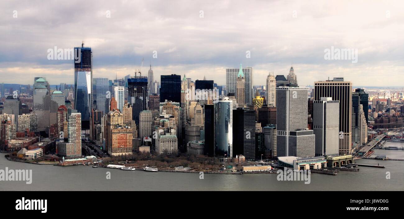 Ort, Stadt, Usa, Batterie, Docks, Skyline, Manhattan, Downtown, New York, Stockfoto