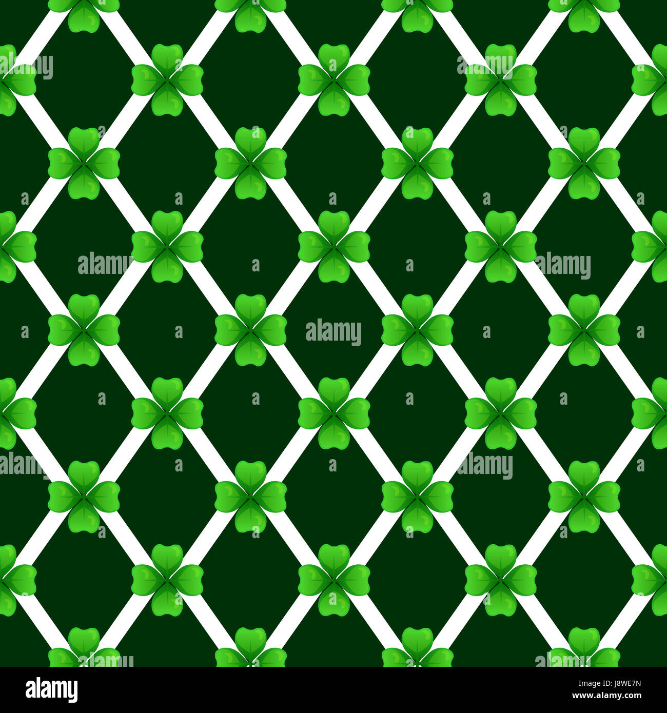 Grünen Klee mit vier Blättern. Sprig gegen dunkle Raute. St. Patricks Day Geometrie Musterdesign. aneinander Gestaltungselement. Stockfoto