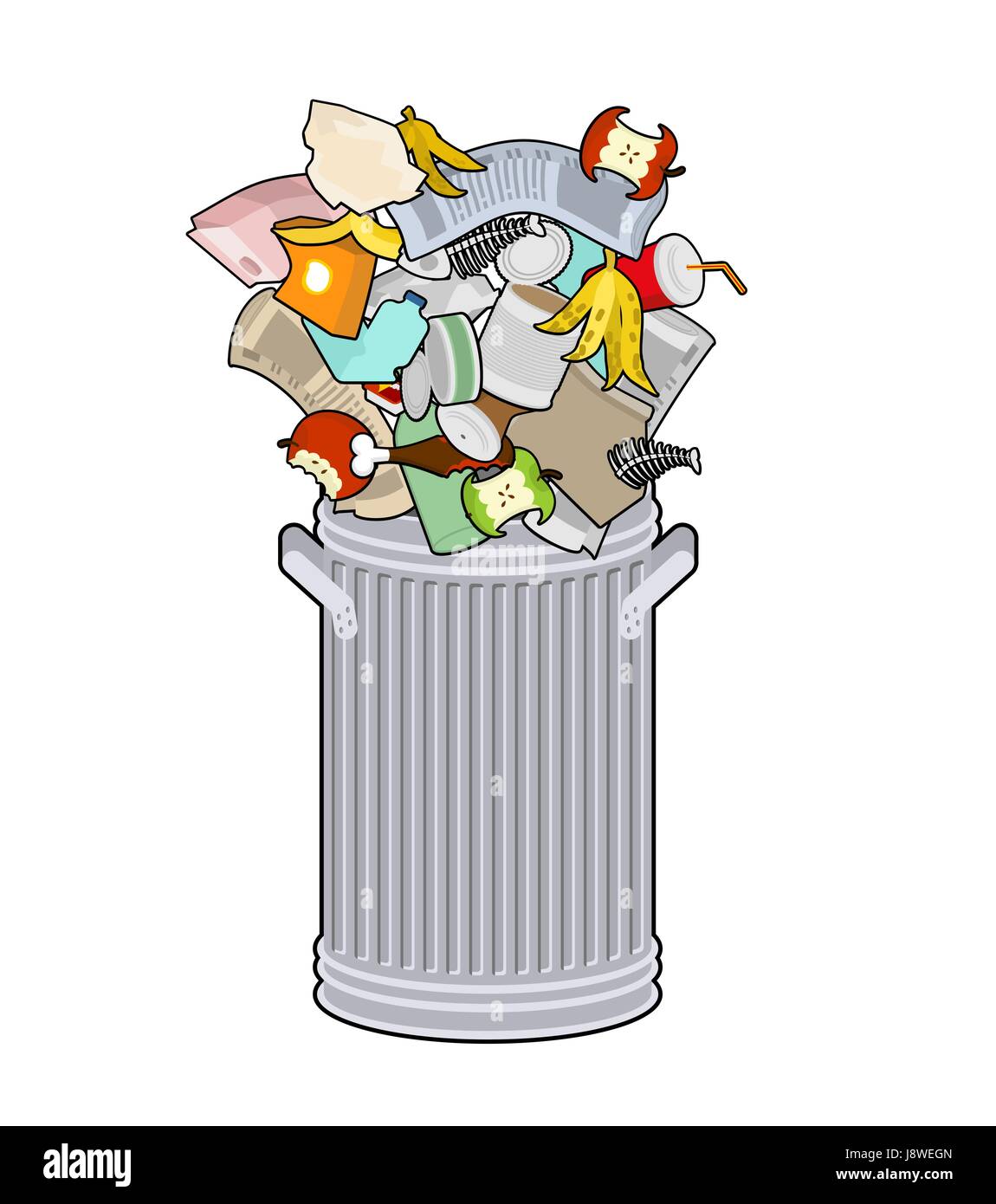 Mülleimer mit Müll isoliert. Wheelie bin mit Müll auf weißem ...