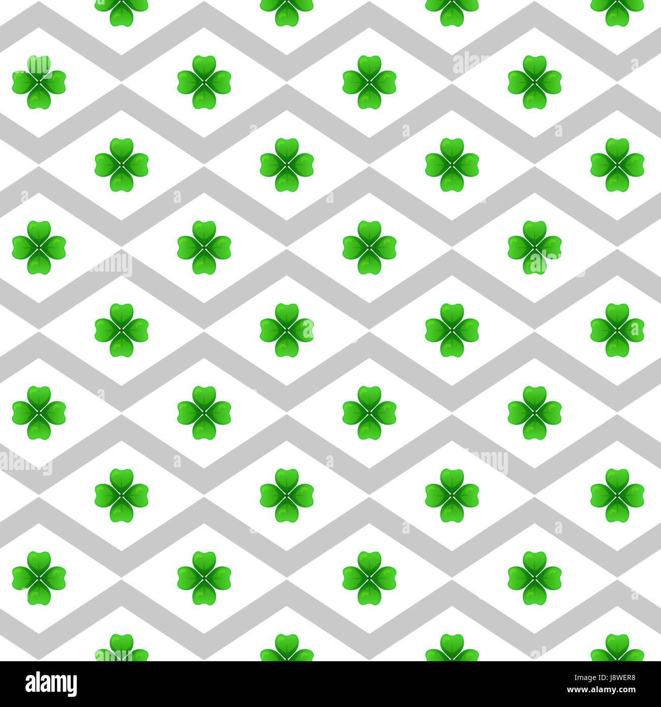 Grünen Klee mit vier Blättern. Sprig gegen weiße Raute. St. Patricks Day Geometrie Musterdesign. aneinander Gestaltungselement. Stockfoto