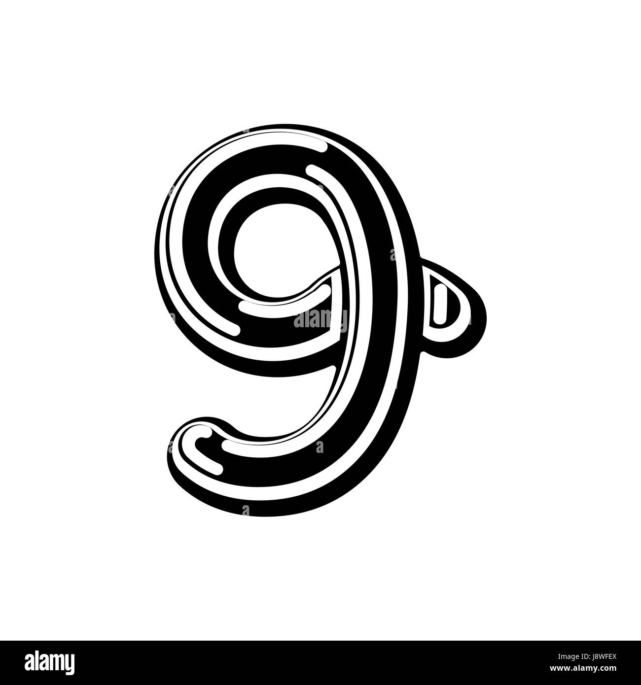 Nummer 9 keltische Schriftart. Nordische mittelalterlichen Ornament ABC neun Sign. Traditionelle alte Manuskripte alphabet Stock Vektor