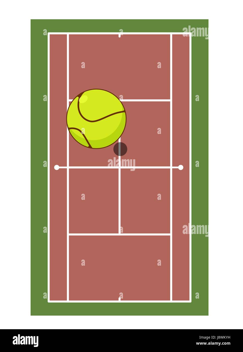 Tennis- und Ball. Spiel von Tennis. Spiel Ball hoch über dem Boden Stock Vektor