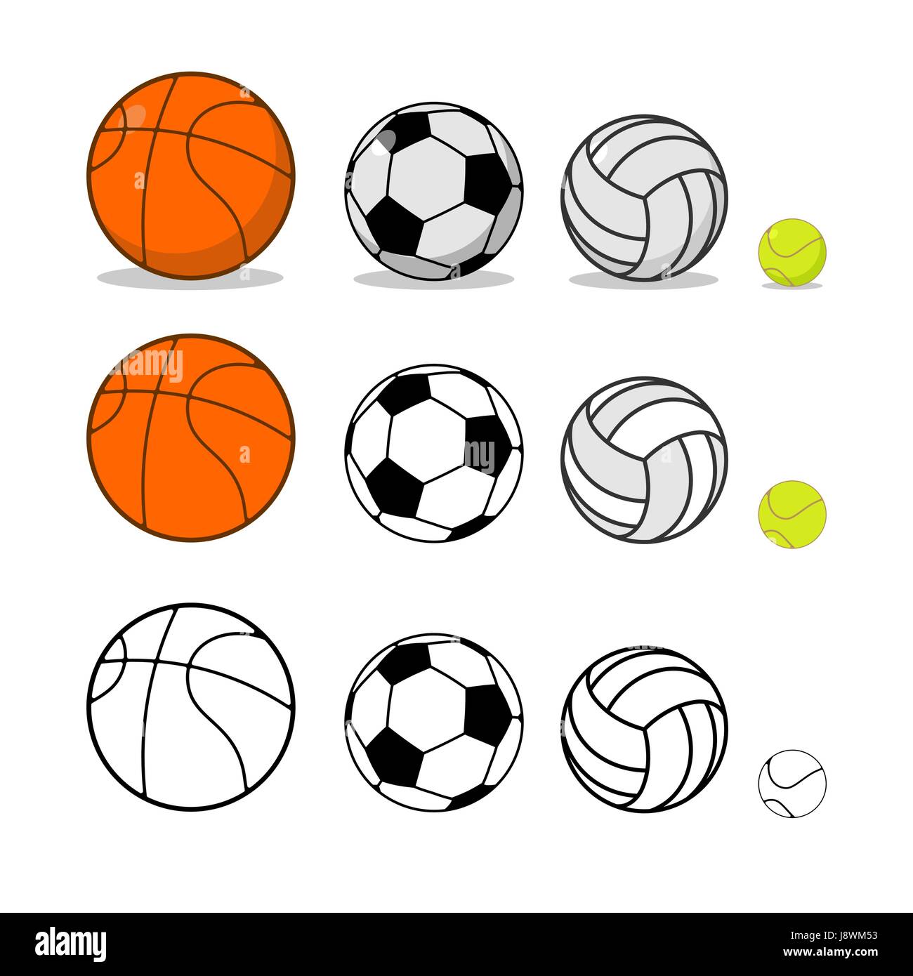 Sport-Ball-Set. Basketball und Fußball. Tennis und Volleyball. Sportgeräte  für Spiele Stock-Vektorgrafik - Alamy