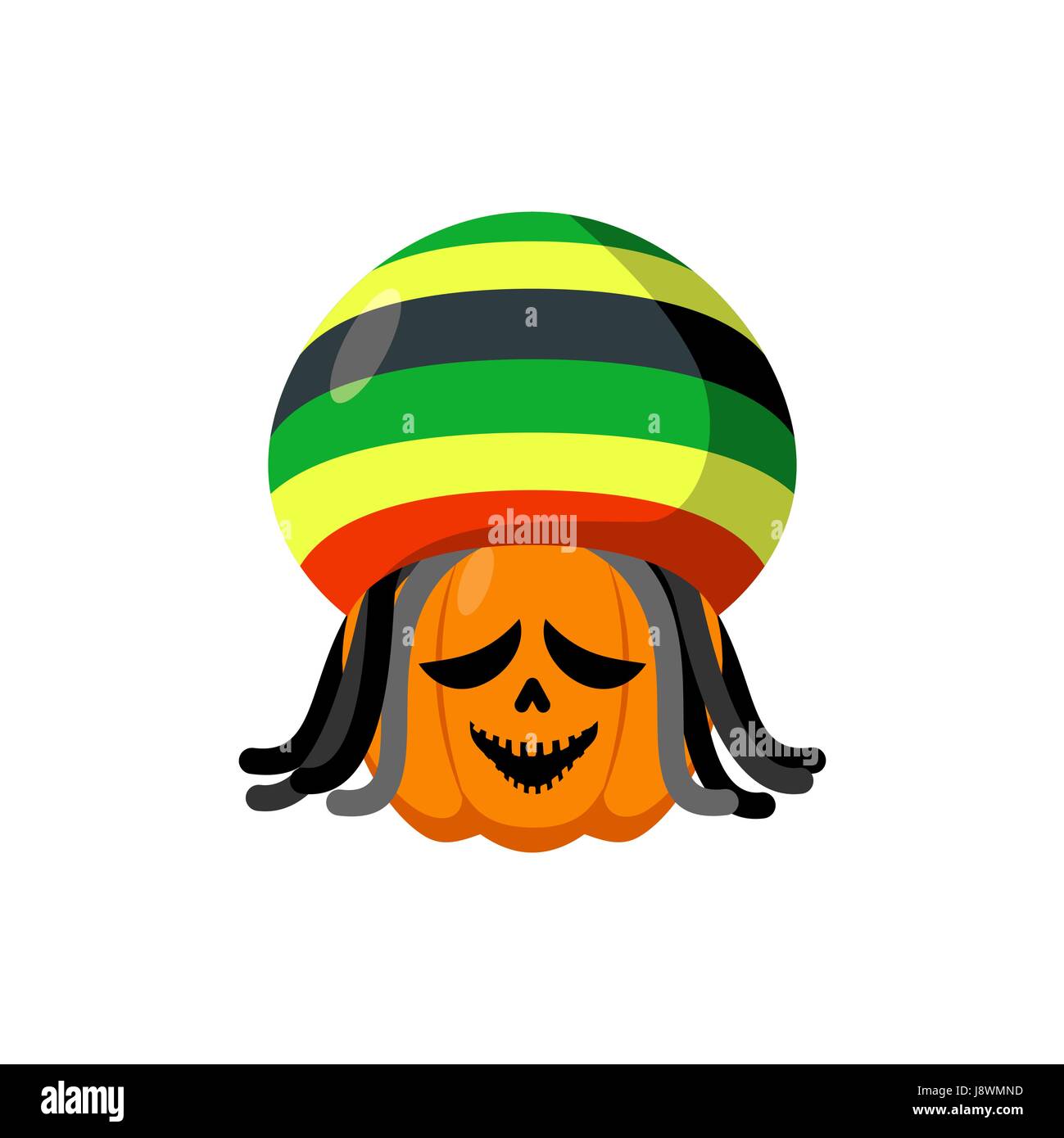 Rasta Halloween. Rastaman Hut und Dreadlocks. Kürbis für Rastafarians. Symbol schrecklicher Urlaub im jamaikanischen Stil Stock Vektor
