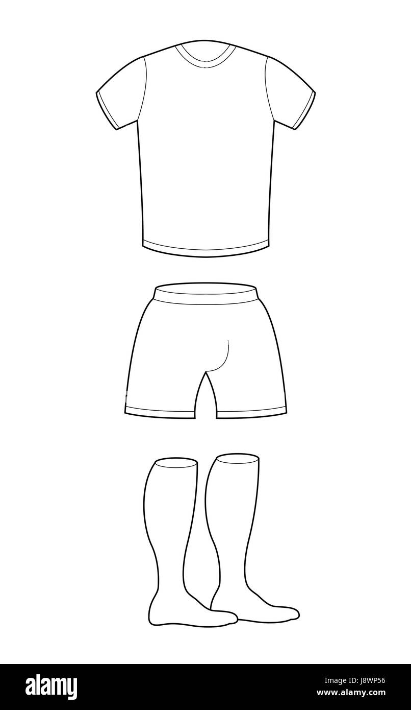 T-Shirt, Shorts und Socken Vorlage für Design. Beispiel für Sportbekleidung Fußball. Fußball Formkurve leer Stock Vektor