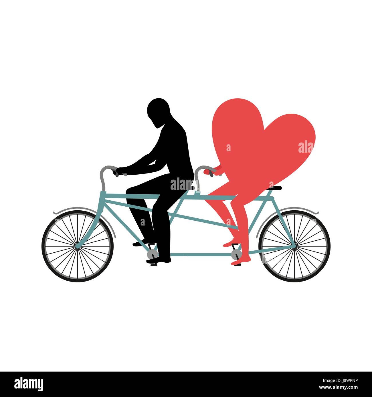 Liebhaber des Radsports. Man rollt Herz auf Tandem. Herz-Symbol der Liebe und Treue. Gemeinsamen Spaziergang. Romantisches Date. Illustration für Valentinstag Stock Vektor