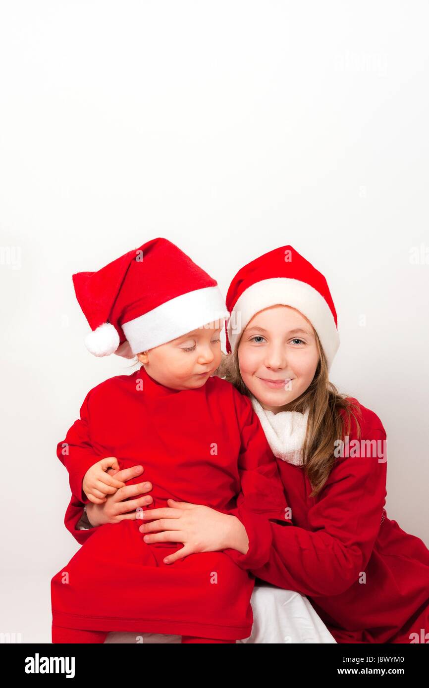 Schwestern, Mädchen, Mädchen, Kind, Kinder, Kinder, Weihnachten, Xmas, x-mas, Urlaub, Stockfoto
