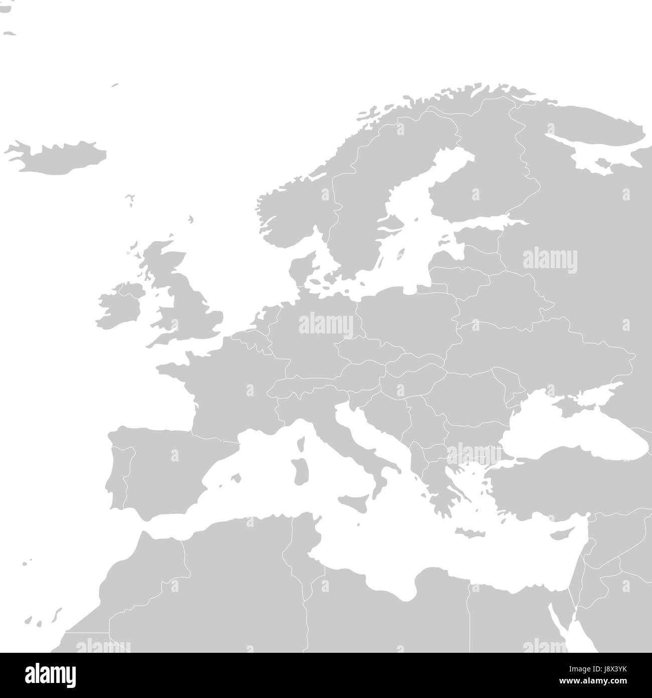 Graue Politische Landkarte Europas Politische Landkarte Europas Vektor Illustration Stock Vektorgrafik Alamy