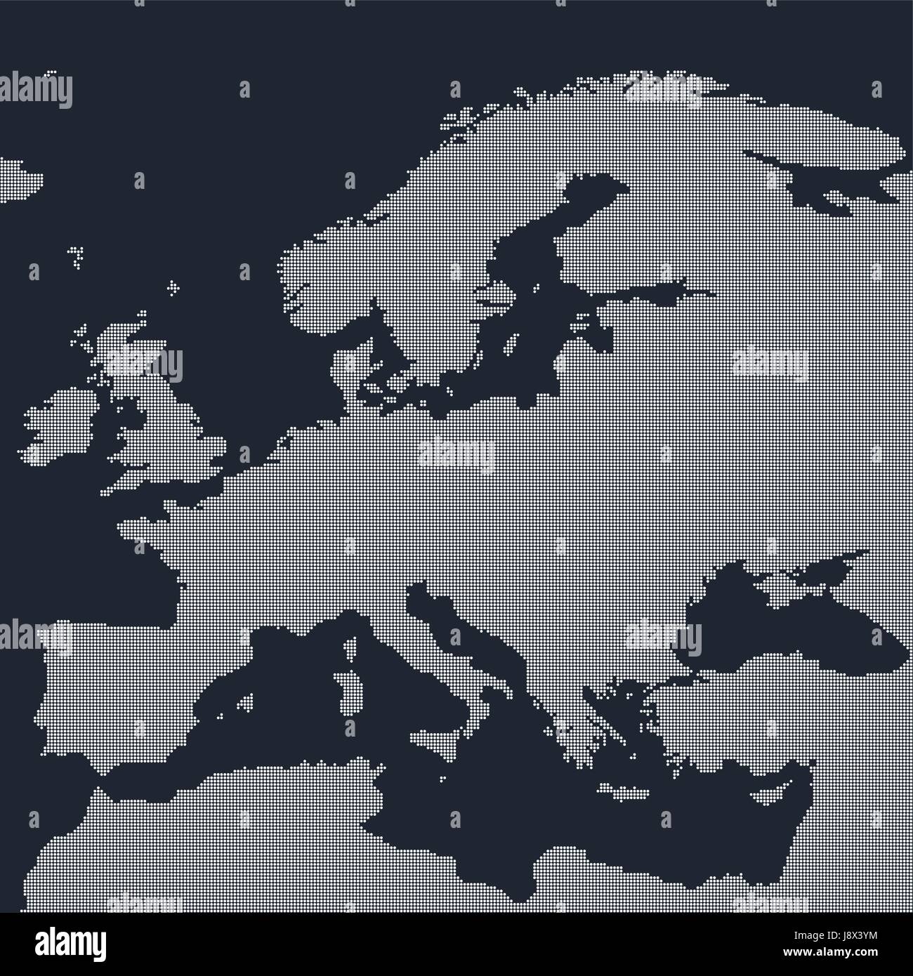 Gepunktete Europakarte auf schwarzem Hintergrund. Vektor-Illustration. Stock Vektor