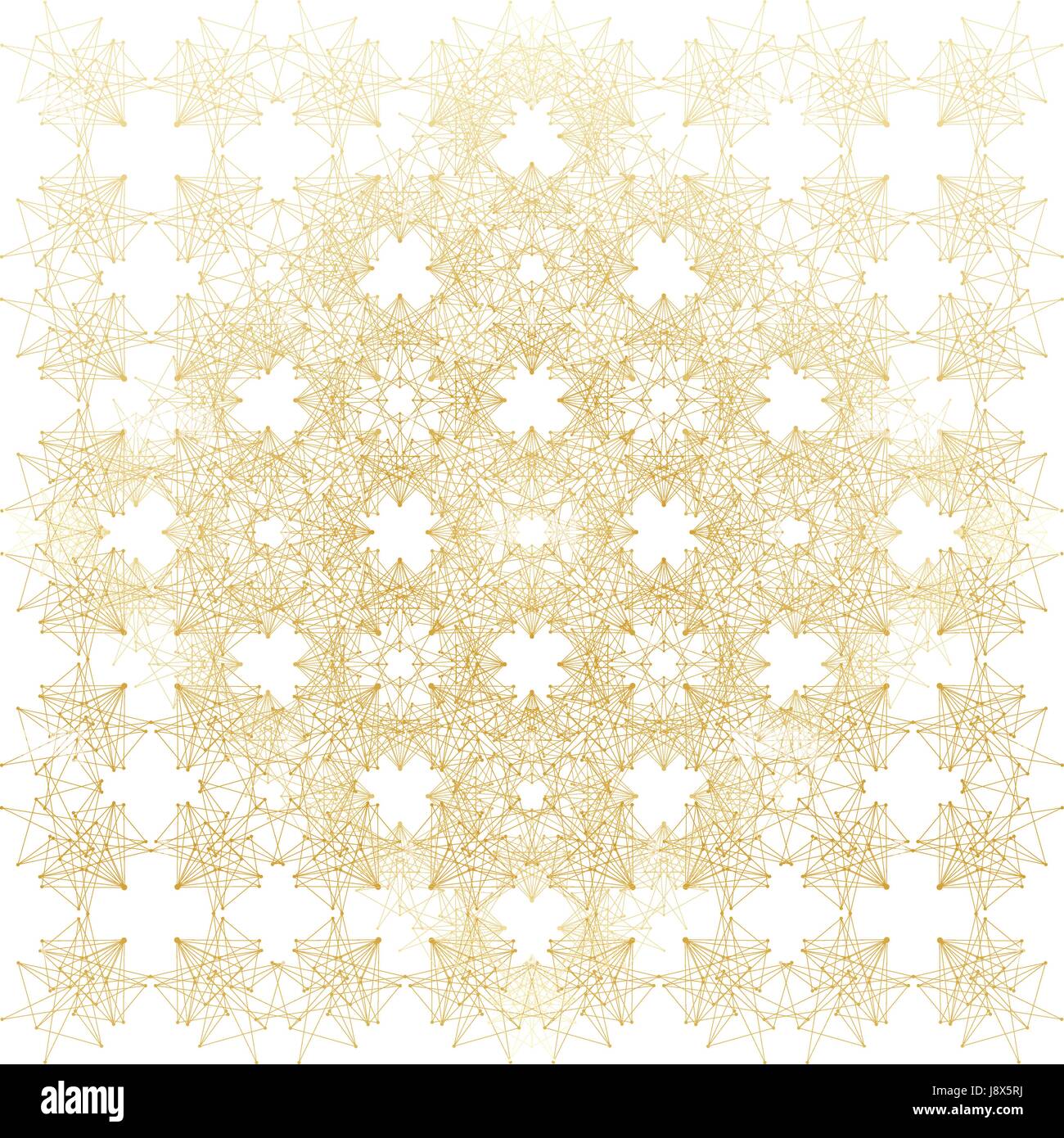 Geometrischen abstrakten Hintergrund. Angeschlossene Linie und Punkte. Lineare goldenen Gitter mit Kreisen in Knoten. Retikuliert gold monochrome Textur. Vektor-illustration Stock Vektor