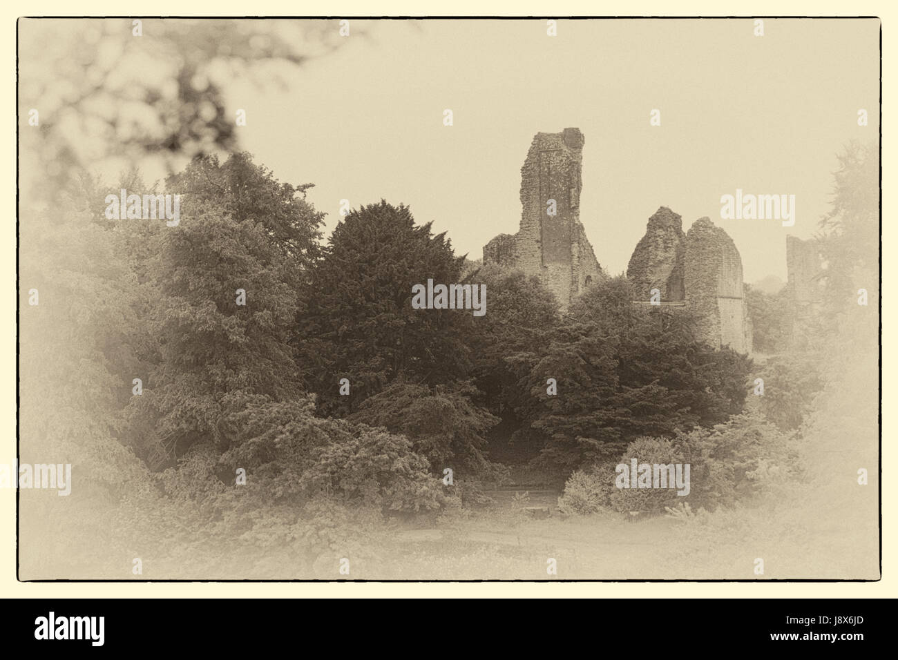 Sherborne Old Castle Sherborne, Dorset, Großbritannien im Mai - getönten Alter Effekt Stockfoto