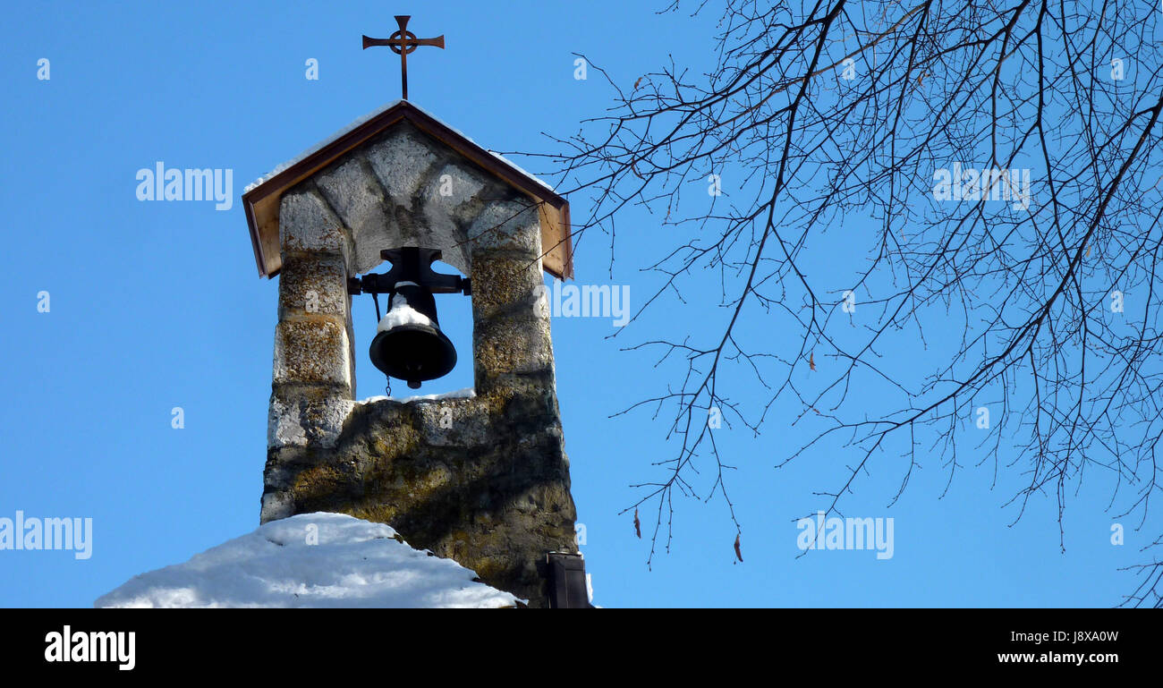 blau, Winter, Kapelle, Frost, Bell, Firmament, Himmel, Schnee, blau, Baum, Winter, Stockfoto