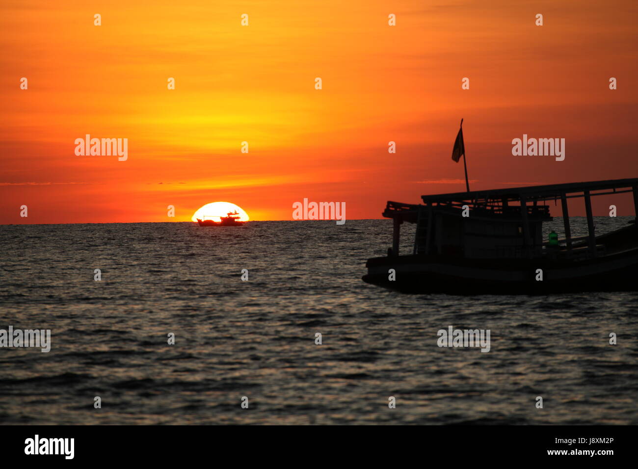 Urlaub, Ferien, Urlaub, Ferien, Sonnenuntergang, Fischerboot, Viet Nam, Stockfoto